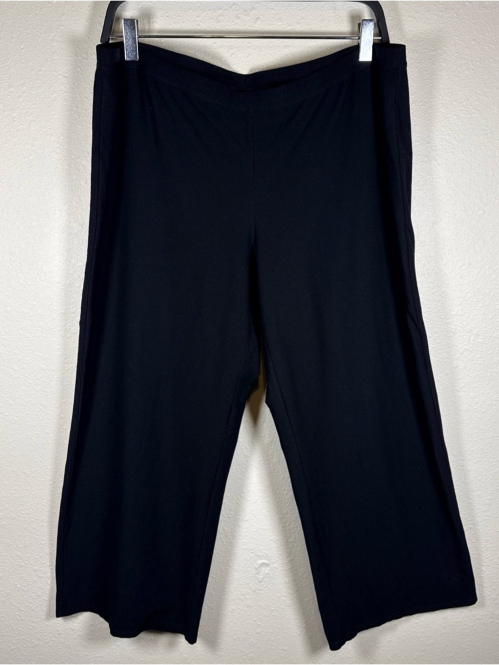 Eileen Fisher Cropped Black Wide Leg Pull On Pants Large Lagenlook